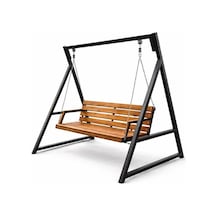 Bahçe Salıncağı 3 Kişilik Metal Gövdeli Ahşap 3 Kişilik Bahçe Balkon Teras Salıncağı 150x200 Cm Siyah