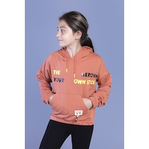 Toontoy Kız Çocuk Kanguru Cepli Baskılı Sweatshirt Kiremit