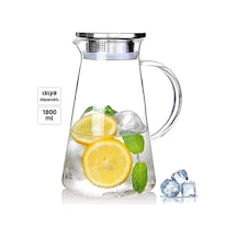 Borosilikat Cam Sürahi 1800ml Isıya Dayanıklı Karaf, Metal Kapaklı Cam Kulplu Meşrubat Su Sürahisi