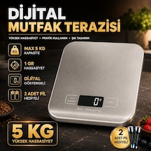 Dijital Mutfak Terazisi 5 Kg Kapasiteli 1 Gr Hassasiyetli Paslanmaz Çelik Pil Hediyeli Hassas Ölçüm Çok Renkli