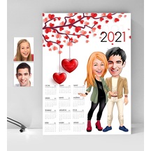 Kişiye Özel Sevgililer Karikatürlü 2021 Duvar Takvimi - 8