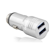 Araç Şarj Adaptörü 2x Usb 3.4a Metal - Gümüş Nd1075