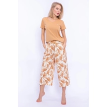 Pierre Cardin Arnetta Camel Renk Kadın Kısa Kollu Pijama Takımı Çok Renkli
