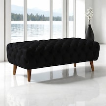 Smarto Relax Swiss Style Puf Adelboden Kapitone Puf,baby Face Polyester Kaplama,ahşap Ayaklı 100x50x45 Cm Kapitone Puf,ayaklı Siyah