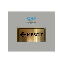 Gold Aluminyum Kapı İsimliği Mescit Sol Ok Yönlendirmeli Yazılı Arkası Yapışkanlı 10x20 Cm
