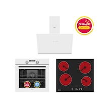 Simfer 4 Fonksiyon Trend Dijital Beyaz Power Turbo Elektrikli 3'lü Ankastre Set (Fırın + Elektrikli Ocak + Davlumbaz)