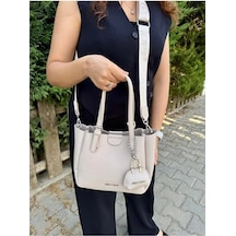 Just Polo Kadın Yeni Sezon Yumuşak Derili 4 Bölmeli Lüks El Ve Omuz Çantası Shopper Ebat: 28 X 20 Cm Taş