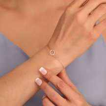 925 Ayar Altın Kaplama Minimal Taşlı Halka Gümüş Bileklik - Cbs00119 Altın