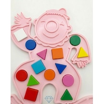 Eğitici Geometrik Şekiller - Renkli Şekil Eşleştirme - Zeka Geliştirici Çocuk Puzzle - Pembe