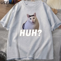 Flood Of Style Ha Kedi Meme T Shirt Komik Sevimli Kedi Grafik T Shirt Unisex Moda T-shirt Yaz Çiftler Rahat Gri