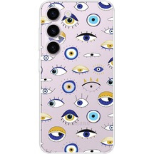 Samsung Galaxy S23 Plus İle Uyumlu 1mm Slim Fit Nazar Boncuğu 2 Baskılı Şeffaf Kılıf Şeffaf
