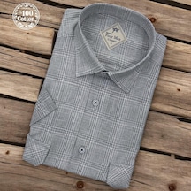 Linen Keten Klasik %100 Cotton Kısa Kollu Terletmeyen İki Cepli Kapaklı Gri Gömlek Regular Kalıp -10173 Gri