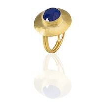 Kadir Jewellery 22 Ayar Altın Kaplama Zirkon Taşlı Kadın Vintage Yüzük Parlement Mavisi