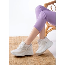 F-185 Beyaz Günlük Bağcıklı Taş Aksesuarlı Yazlık Spor Ayakkabı Beyaz