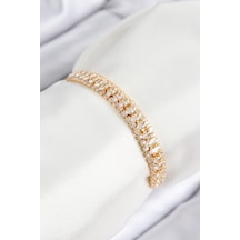 Pirinç Zirkon Taşlı Tennıs Model Gold Renk Asansörlü Kadın Bileklik Çok Renkli