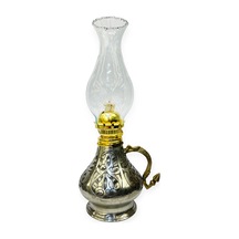 İşlemeli Bakır Gaz Lambası Büyük Boy, G10084 Gri