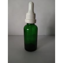 İnce Damlalıklı Cam Şişe Yeşil Kilitli Kapak Beyaz 30 ML (10 Adet)