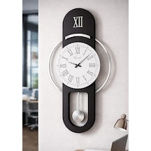Hareketli Sarkaç, Cam Yüzeyli, Metal Halkalı, Dekoratif Duvar Saati - Roma 70cm Siyah Gümüş Diğer