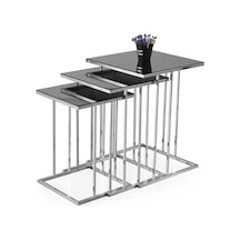 Elit C Zigon Sehpa 3'lü Metal Ayak Camlı 001