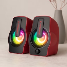 2.0 Usb Rgb Işıklı Kırmızı Multimedya Hoparlör Seti 1+1, 12w