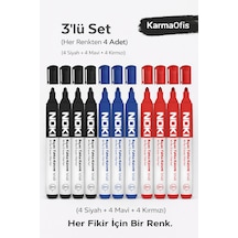 Beyaz Tahta Kalemi 12 Li Set 4 Siyah + 4 Mavi + 4 Kırmızı Çok Renkli12
