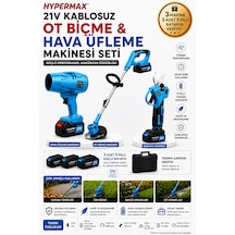 3 Lü Şarjlı Bahçe Seti Çim Biçme Makinesi Dal Budama Makası Ve Hava Yaprak Üfleyici 3 Bataryalı Mavi