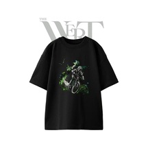 Thewert Dag Bisikletcisi Tasarım Baskılı Ünisex Siyah Oversize T-shirt