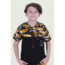 Panios Kids Kapşonlu Kamuflaj Desen Erkek Çocuk T-shirt Sarı