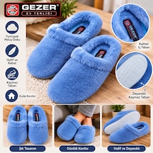 Gezer Kadın Peluş Ev Terliği Kaymaz Taban Yumuşak Tüylü Kışlık Ev İçi Terlik Mavi Açık Mavi
