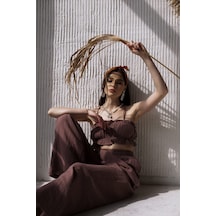 Harvey Kahve Müslin Crop Takım Kahve