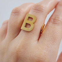Çelik Gold Düz Kesim Harf Yüzük -b Harfi- Ayarlı Ölçü-1889 Altın