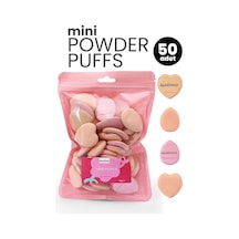 50 Li Mini Pudra Pufu Makyaj Süngeri Seti Kalp & Damla, Düz Ve Parmak Bantlı, Islak/kuru Kullanım