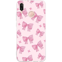Huawei P20 Lite Uyumlu Pembe Fiyonklar Baskılı Silikon Kılıf Renkli