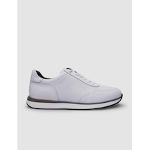 Cabani %100 Hakiki Deri Beyaz Bağcıklı Erkek Sneaker Beyaz