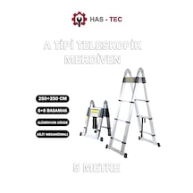 Teleskopik Merdiven A Tipi Uzayan 5 Metre 8+8 Basamaklı Alüminyum
