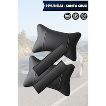 Hyundai Santa Cruz Uyumlu Deri Kemer Koruyucu Lüks Set Deri Yastık Siyah