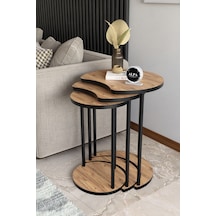 Modern Elma 3 Lü Zigon Sehpa Metal Ayaklı İç İçe Geçmeli Orta Sehpa Takımı Atlantik Çam