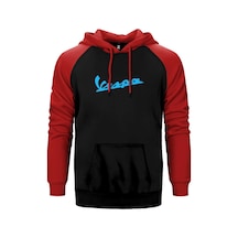 Vespa Text Blue Kırmızı Renk Reglan Kol Kapşonlu Sweatshirt Kırmızı