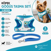 Köpek Göğüs Tasması Ve Sevk Kayışı Seti S Beden 26-36 Cm Cırt Cırtlı Baykuş Desenli Çok Renkli