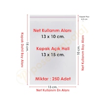 13x10+5 Cm. 13x15 250 Adet Şeffaf Bantlı Yapışkanlı Opp Poşet