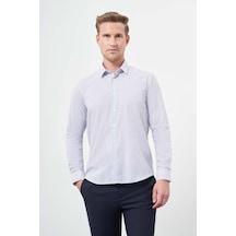 İmza Beyaz Uzun Kol Çizgili Desen Oxford Sert Yaka Cepsiz Pamuklu Classic Slim Fit Gömlek 1004245206 Beyaz