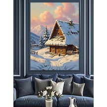 Ahşap Tablo Karlı Dağ Evi Manzarası