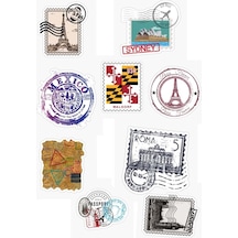 Pul Tasarımlı Vintage Dünya Şehirleri Temalı Sticker Seti 1