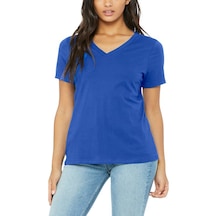 Kadın V Yaka Mavi Tişörtler