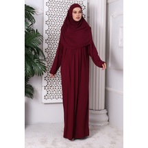 Tek Parça Pratik Başörtülü Robalı Namaz Elbisesi 8015 Bordo