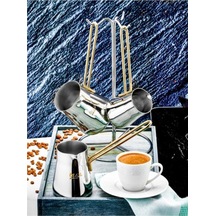 Özlife Çelik Askılı Cezve Takımı - 4 Lü Cezve Seti Gala Gold