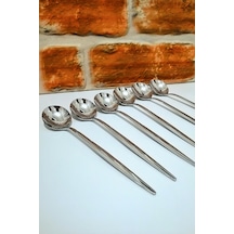 Paslanmaz Çelik 18/10 Uzun Sap Tatlı Kaşığı - 6 Adet - Sade Gümüş