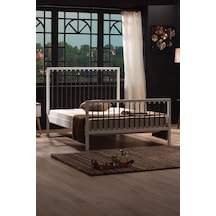 Breeze Tek Kişilik Ferforje Metal Karyola Beyaz-kahverengi Ahşap Latalı Breeze Tek Kişilik Ferforje Metal Karyola Beyaz-kahverengi Ahşap Latalı