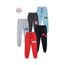 Fyk Kids 5'li Baskı Detaylı Beli Lastikli Erkek Çocuk Jogger Eşofman Altı Mavi-füme-gri-siyah-kırmızı