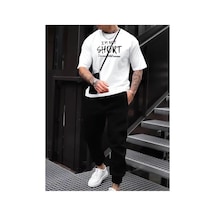 Medinenur I'm Not Short Baskılı T-shirt Eşofman Altı Jogger Rahat Kalıp Eşofman Takım Beyaz